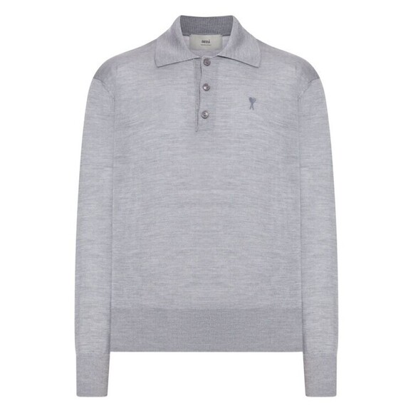 Ami Paris Long-Sleeved Grey Wool Polo - NWT
